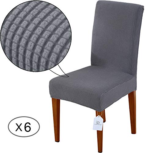 LUOLLOVE Fundas para Sillas, Stretch Extraíble Lavable Fundas Sillas Comedor,Fundas Sillas Respaldo con Banda Elástica para Comedo(6-Piezas,Gris)