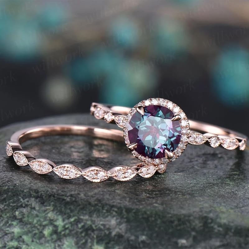 Couple Wedding Sets of Rings Promise Rings for her Diamond Gemstone Ring 18K Gold 2PCS Round Cut Cubic Zirconia Promise Rings Set CZ Diamond Multi Row Ring Eternity Engagement Wedding Band Ring Set 10