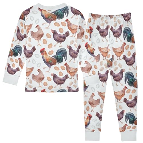 Chickens Roosters Eggs Pajama Sets Long Sleeve Top with Pants Cotton Soft Sleepwear 2 Piece Pjs Set, 6 Years Old2