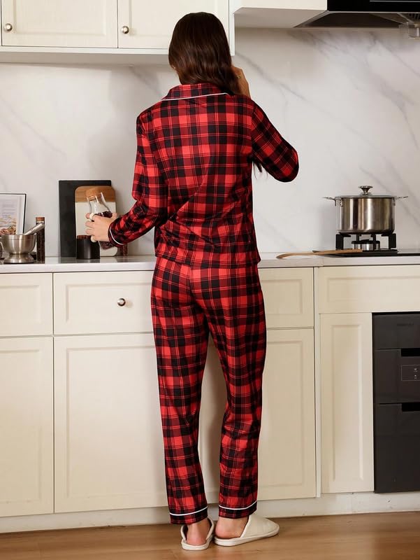 Image of Night Suit for Women with Full Sleeve Button-Down Top with Pant Dress for Woman,Night Dress for Woman, Two-Piece Loungewear Set