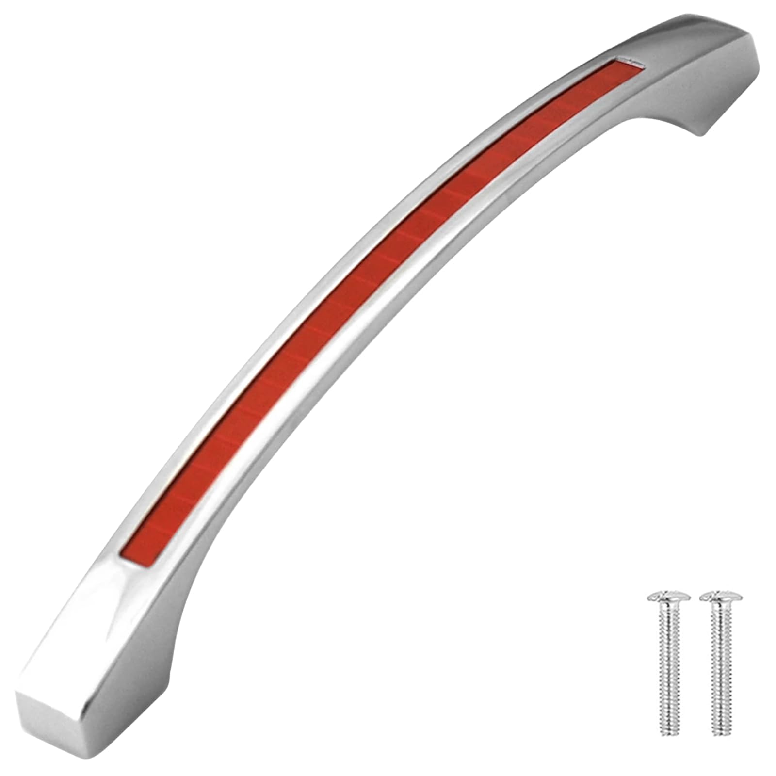 Decoranddecor Polished Chrome + Red Glow Bow Polished Chrome Kitchen Bathroom Bedroom Cabinet Door Knobs Drawer Furniture Handles (192Mm Hole Center, Chrome + Red)