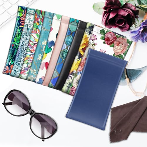 Image of FINTIE Soft Eyeglasses Case with Cleaning Cloth, Portable Squeeze Top Vegan Leather Glasses Pouch, Sunglasses Eyewear Bag