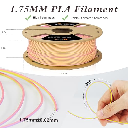 Image of LOVOON Matte Tricolors PLA 3D Printer Filament Multi-Color Changing by Angle Rainbow PLA 3D Printing Filament Fit Most 3D Printers /3D Pens,Matte Purple /Pink /Yellow,1KG(2.2lbs) /Spool
