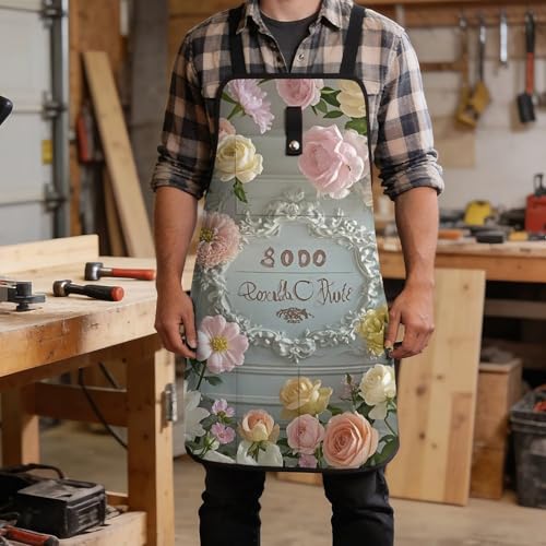 Delantal Shabby Chic Flowers unisex ajustable con bolsillos miniatura 5