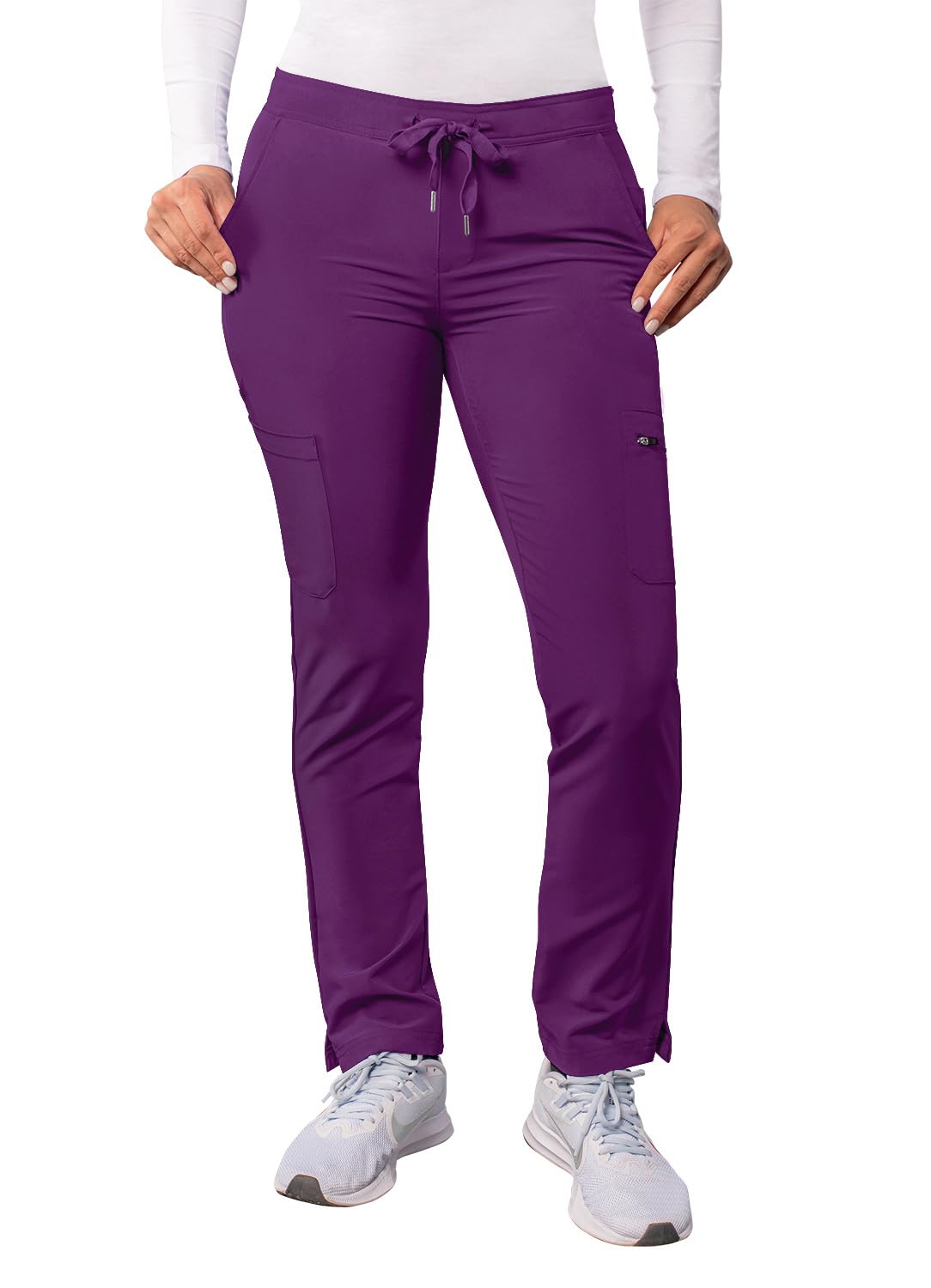 Adar Addition Scrubs for Women - Skinny Leg Cargo Drawstring Scrub Pants - A6104 - Eggplant - S