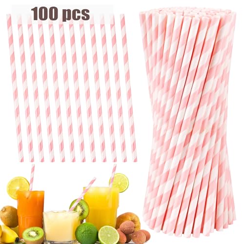 Pitillos de papel KTOJOY rayados rosas 100 unidades 21 cm miniatura 2