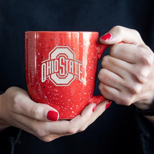 Image of Rico Industries NCAA Ohio State Buckeyes Red Personalized 16oz Team Color Laser Engraved Speckled Ceramic Coffee Mug