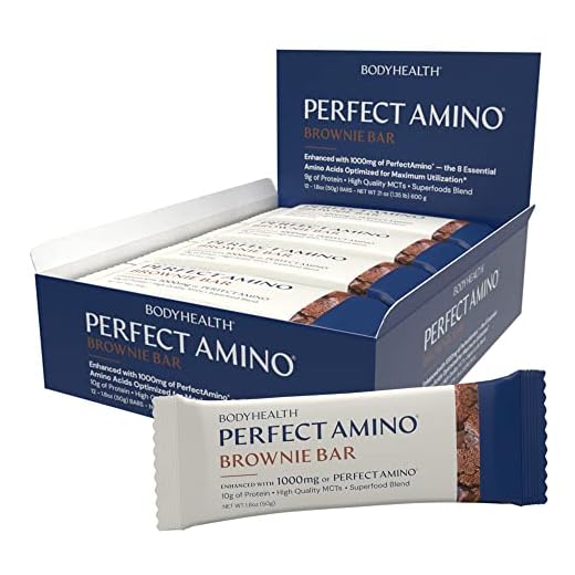 BodyHealth Bar: A Protein Energy Snack (Cocoa-Brownie Flavor, 12pk) with 10g of protein | High Quality MCT's | Superfood Blend | Kosher | 1000mg PerfectAmino per bar!