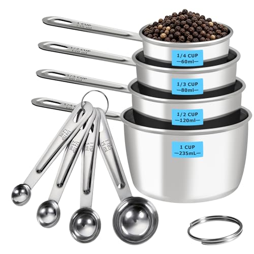 Set de 8 piezas de tazas y cucharas medidoras de acero inoxidable miniatura 1