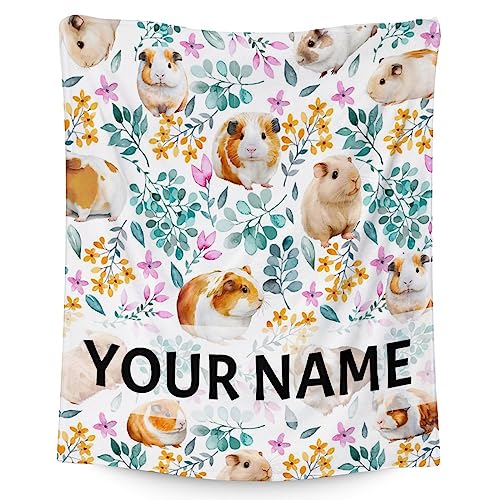 Personalized Guinea Pig Blanket Gifts with Name - 50x60 Inches Cute Throw for Girls & Boys - White Soft Fuzzy Blankets for Bed, Couch & Living Room
