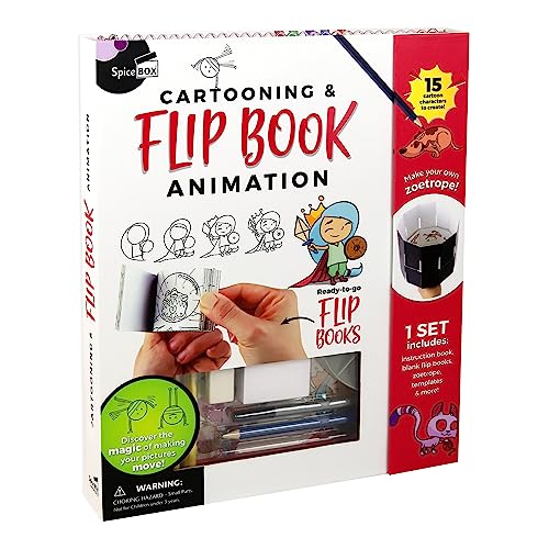 SpiceBox Flip Book Animation Cartoon Drawing Kit for Kids, Learn How to Draw, Children's Arts and Crafts Coloring Activity Set for Young Artist, Petit Picasso, 13 Dynamic Projects