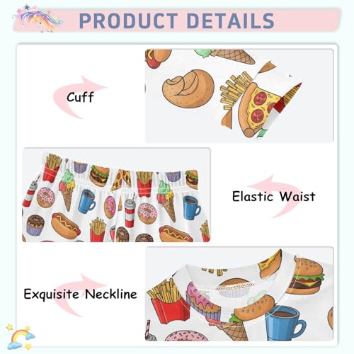 Pajama Sets Long Sleeve Fast Food Items Pattern Design Soft Comfy Sleepwear 2 Piece PJS 3-8T4