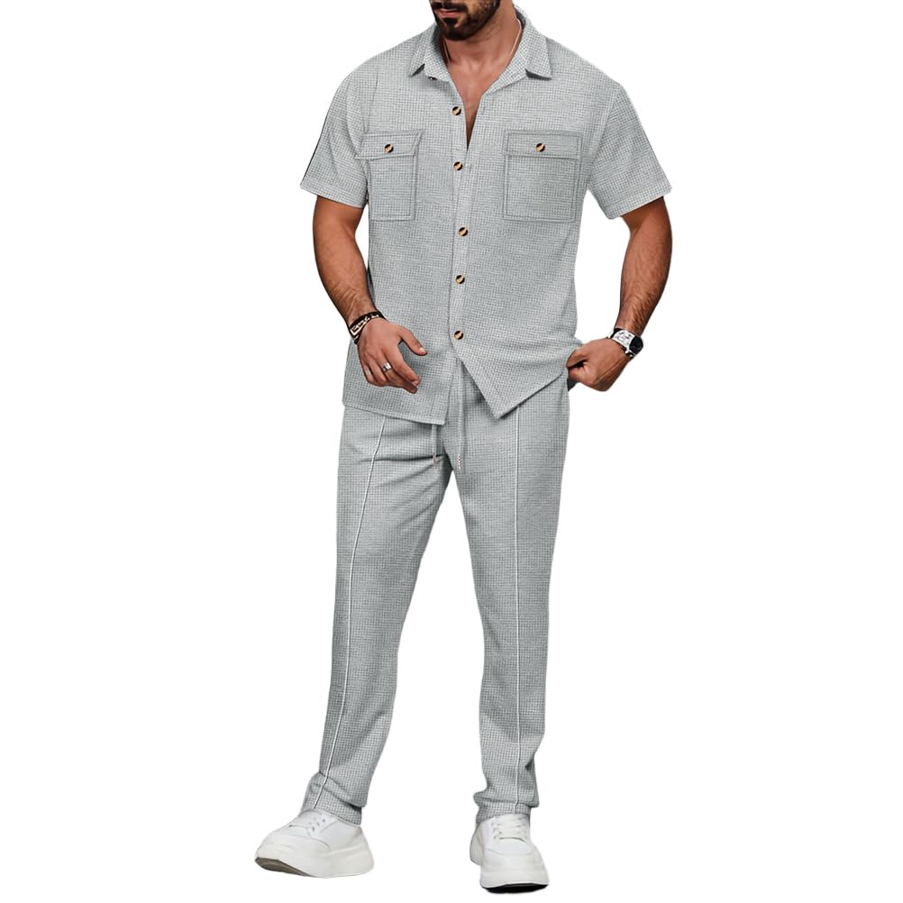 Camiseta de manga corta para hombre, estilo casual, para hombre, 2 piezas, chándal para correr, verano, camiseta y pantalones para vacaciones y ocio