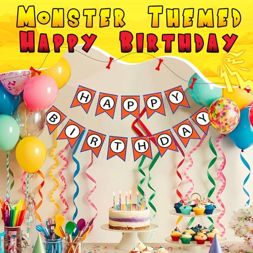 Image of VitalCozy Anime Theme Dragon Happy Birthday Bunting Banner Pre-string with Black Letters Birthday Decoration Banner for Anime Party Supplies