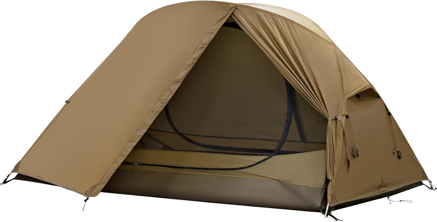 TOMOUNT Tienda de campaña ultraligera para 1-2 personas, de nailon, tamaño pequeño, 4 temporadas, impermeable y resistente al viento, compacta para senderismo, camping, exterior