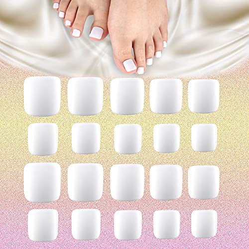 24 Pieces False Toe Nails matte Short Press on Nails Full Cover Acrylic Nails with Nail Glue DIY Nails Art (White)