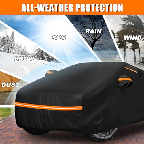 Image of Waterproof Car Cover Replace for Tesla Cybertruck, 6 Layers All Weather Car Covers with Zipper Door & Windproof Bands for Snow Rain Dust Protection