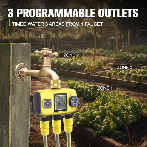 Minuterie d'arrosage programmable de 3/4 à 1/2 pouces à 3 sorties et écran LCD
