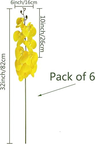 Miniatura 2 de FagusHome Phalaenopsis - 6 flores artificiales de orquídeas artificiales de 32 pulgadas, flores falsas para decoración del hogar (amarillo)