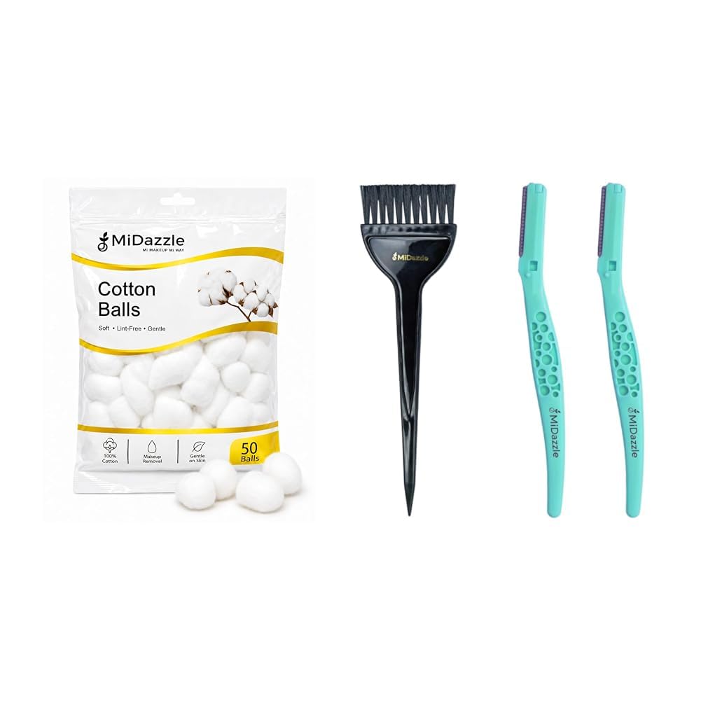 Midazzle Cotton Balls for Makeup, Soft & Absorbent, Nail Polish Removal, Skincare, Baby Care, Firs | Midazzle Large Hair Dye Brush With Premium Eyebrow Razor (Pack of 2) - Set of 2-image-22