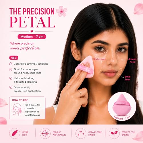 Image of Parul Garg Beauty Makeup Puff Trio | Powder Pizza Puff with Strap Soft Dual Texture | Reusable Face Puff, Cosmetic Sponges for Loose & Compact Powder Application | Triangle puff for Makeup Sponges Gift Set Woman