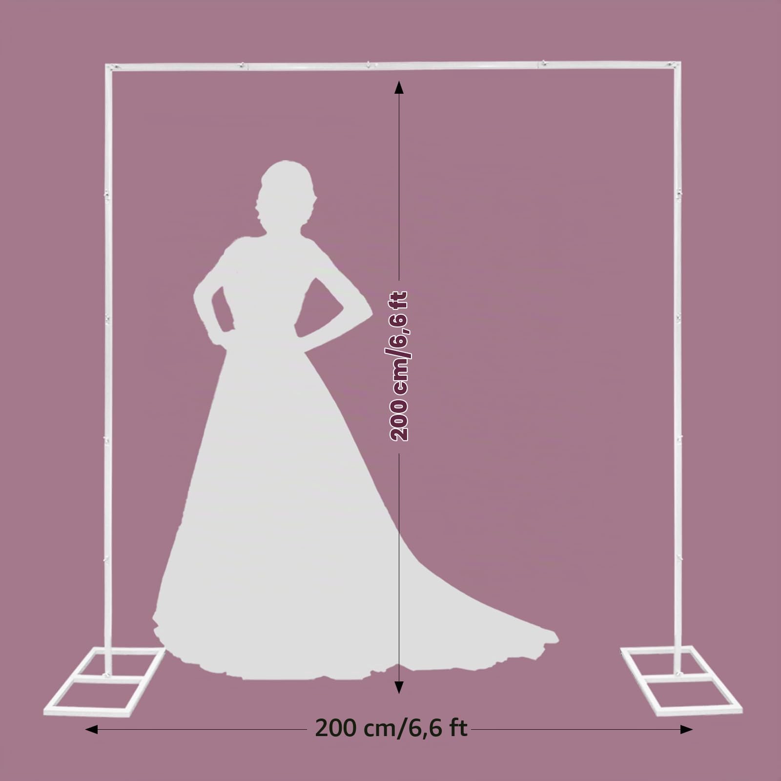 2M Blanc Arche de Mariage Réglable avec Base en T, Structure Carrée Moderne, Support d'arche de mariage Arche ballon anniversaire Arche Décoration pour Cérémonie/Mariage/Anniversaire/Fête