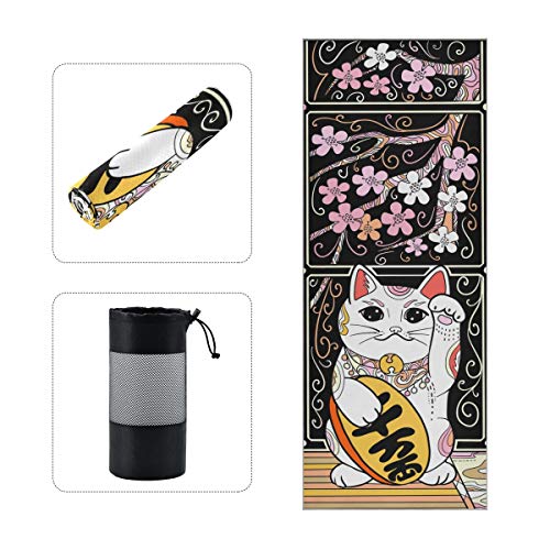 ALAZA Japanese Cat Yoga Towel Non Slip Soft Sweat Absorbent Mat Towel for Hot Yoga Exercise Pilates 73x27 Inches