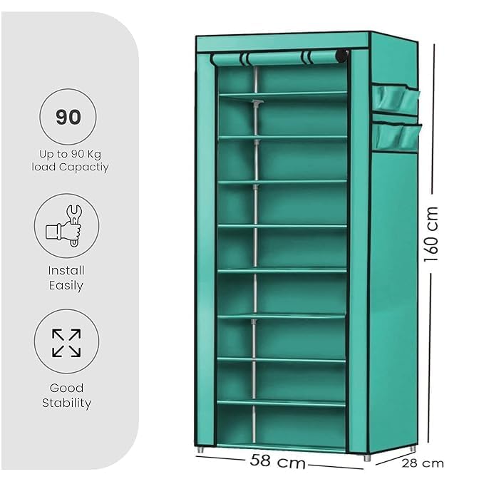 Image of Collapsible Wardrobe 6 Shelves Storage Clothes Storage Rack Quick Wardrobe /Cabinet /Multipurpose Storage Rack, Foldable, Collapsible Fabric Organizer for Home Office (FIROZI, 9 Layer)