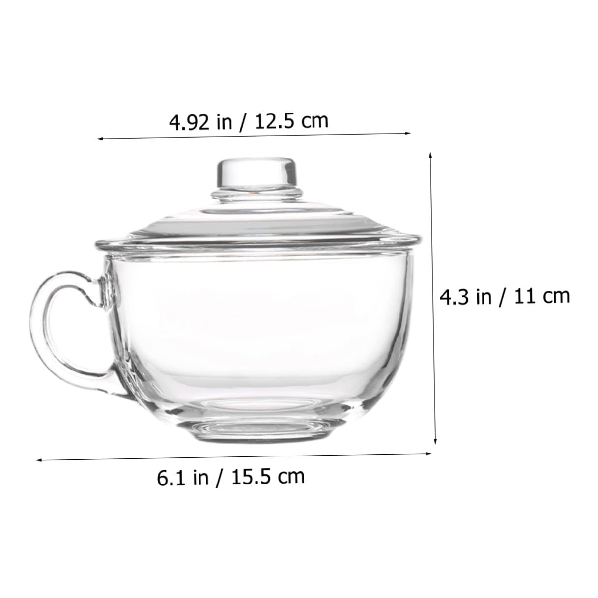 Angoily Bol de Cristal Transparente de 600Ml con Tapa y Asa Ensaladera Práctica para Desayuno Postres Leche Avena y Ensalada Recipiente para Alimentos Domésticos