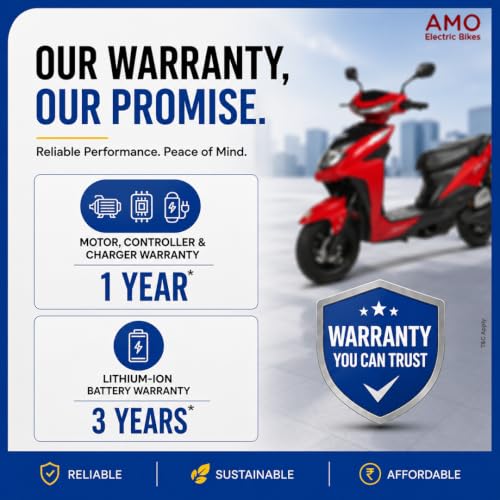 Image of AMO Brisk 60V Lithium Ion Battery Low Speed Electric Scooter | 25 km /h | 60-70 km Range | Non-RTO | Portable Charger | Red