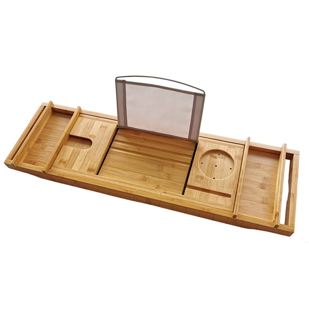 Bandeja de bambú para bañera con laterales extensibles, soporte para libros, vino, tableta, organizador de spa