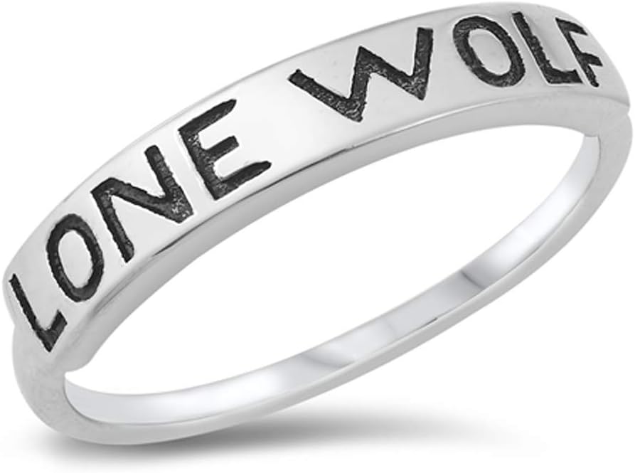 Lone Wolf Letter Script Ring New .925 Sterling Silver Band Sizes 4-10
