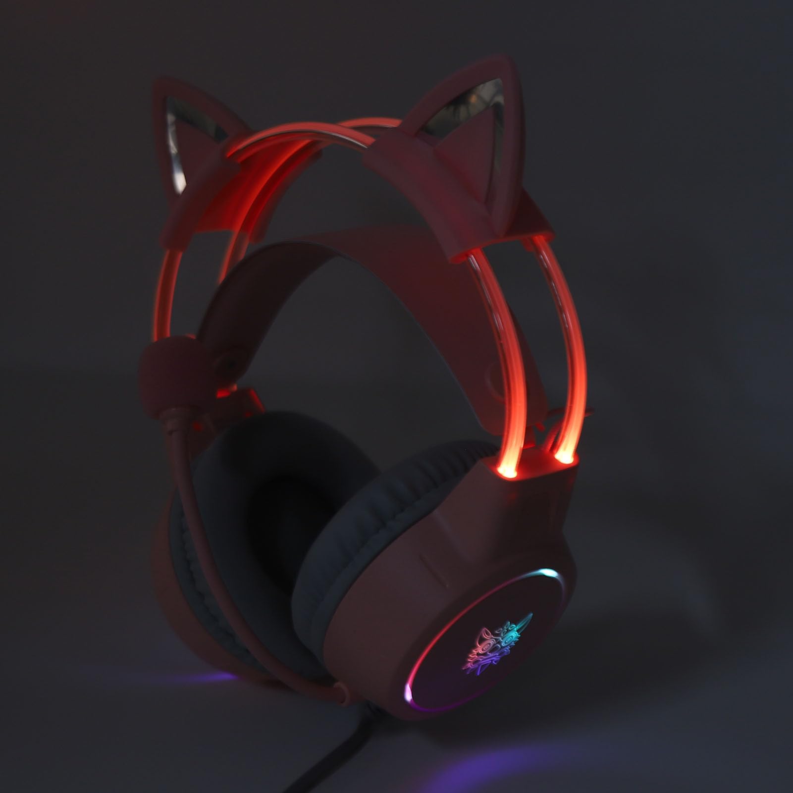 Katzenohr-Kopfhörer, 3,5 Mm Kabelgebundenes RGB-Stereo-PC-Gaming-Headset mit Mikrofon, Regenbogen-RGB-Beleuchtung und Virtuellem Surround-Sound, Leichte Over-Ear-Kopfhörer