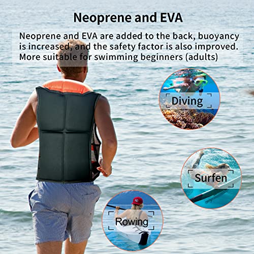Fstcrt Swim Vest For Adults, Buoyancy Aid Swim Jackets- Portable Inflatable Snorkel Vest For Swimming, Snorkeling, Kayaking, Paddle Boating And Other Low Impact Water Sports Safety-Orange+Black #TOP1