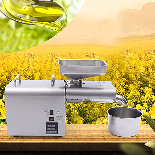PUDLOR Automatisch Elektrische Ölpresse, Maschine Temperaturkontrolle Öl Extraktion Expeller Ölmühle 220V EU-Stecker Automatische ölmühle edelstahl, für Kommerziell und Haushalt