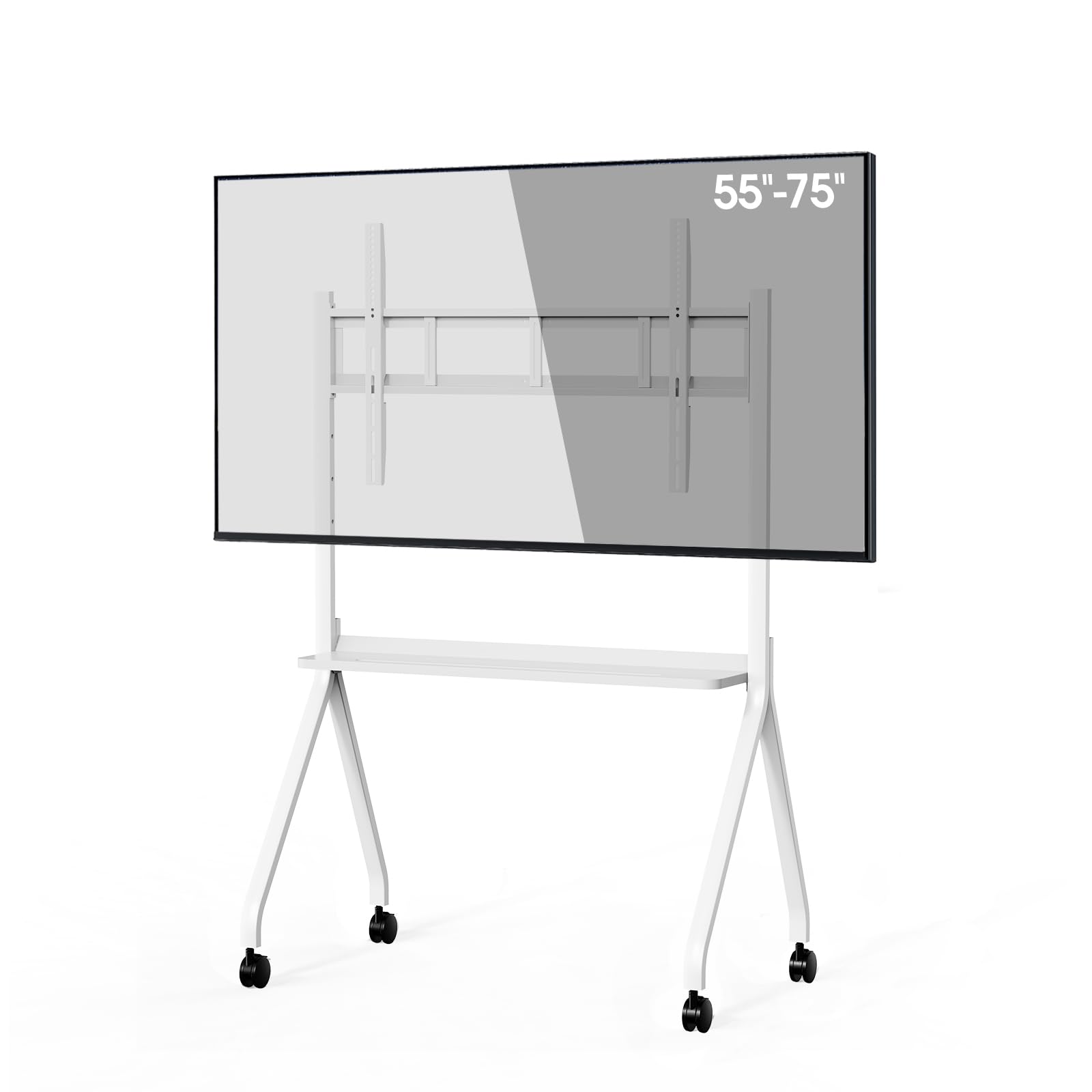 Mobile Stand for 43"- 75'' Smart Board, Heavy Duty Rolling TV Stand with Locable Wheels, Height Adjustable Holds up to 300lbs, Whiteboard Portable Cart on Wheels