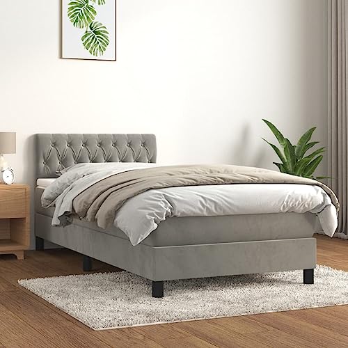 HUAKEHOM Boxspringbett mit Matratze Doppelbett Polsterbett Bett Hotelbett Bettrahmen Lattenrost Schlafzimmerbett Hellgrau 90x190 cm Samt HUAKEHOM Boxspringbett mit Matratze Doppelbett Polsterbett Bett Hotelbett Bettrahmen Lattenrost Schlafzimmerbett Hellgrau 90x190 cm Samt