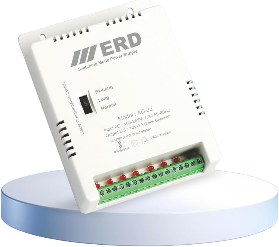 ERD AD22 CCTV Camera 8 Channel Power Supply SMPS Support All HD Cameras Worldwide Adaptor (Grey)