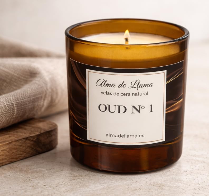 Vela Aromática OUD № 1 - Vela Perfumada - Cera de Oliva Natural - Vaso Amber - 40 Horas - Aroma Premium - Regalos perfectos