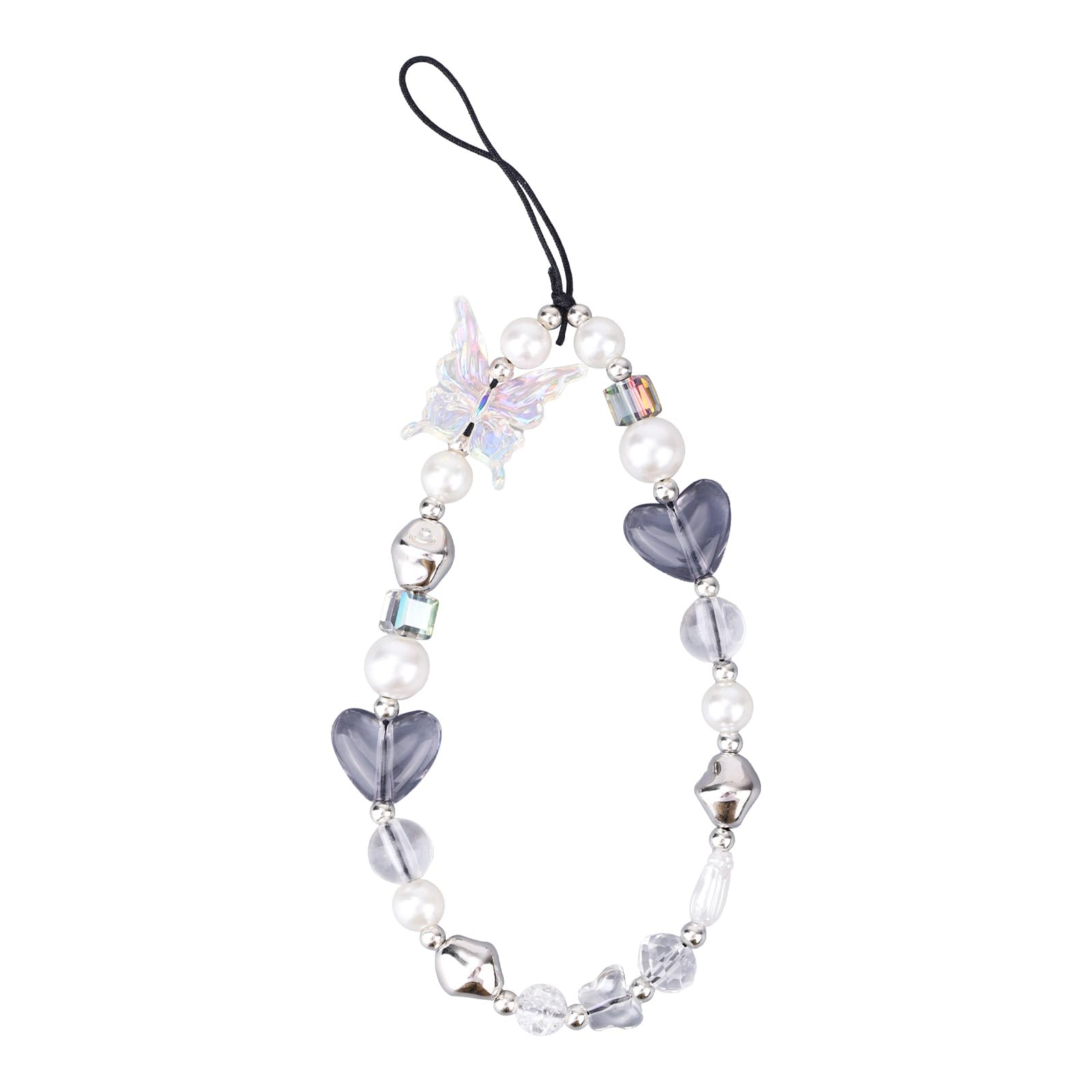 Gosknor Sangle de Téléphone à Perles, Joli Bracelet de Téléphone Portable Y2K en Forme de Cœur et de Papillon pour Portefeuilles Appareils Photo Porte-Clés Sacs à Dos Accessoires