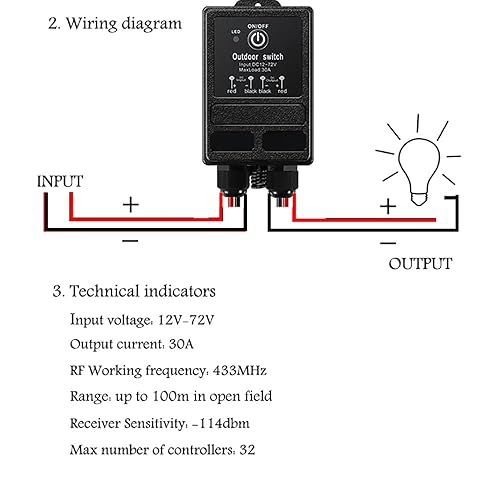 Miniatura 2 de Interruptor de relé de control remoto de 12 V, interruptor inalámbrico DC 12V-72V de 328 pies de largo alcance, interruptor impermeable, relé de 40
