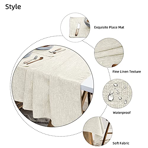 Jsfly Waterproof Cotton Linen Tablecloths Rectangle Dining Table Cloth, Wipe Clean Indoor & Outdoor Table Cover For Buffet Party And Banquets, Wrinkle Resistant（54"X70"） Beige #TOP2
