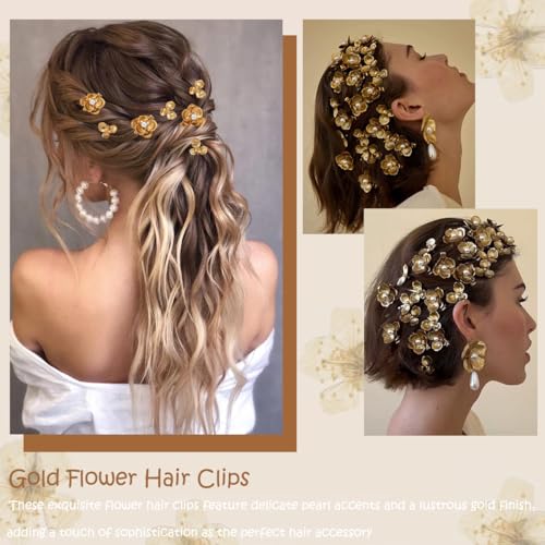 6 Pinzas para Cabello Flor Dorada para Mujer miniatura 5