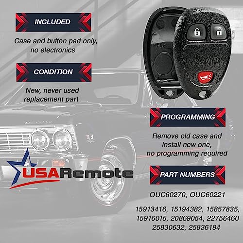 Key Fob Keyless Entry Remote Shell Case & Pad Fits Buick/Chevy Avalanche Equinox Express Silverado Traverse/Gmc Sierra/Pontiac Torrent #TOP2