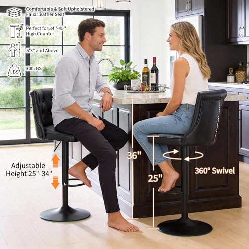 Image of FIRAVOE Swivel Kitchen Bar Stools Set of 2, Adjustable Height 25 inch-34 inch
