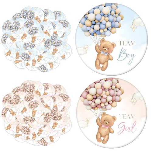 50 Pcs Balloon Bears Gender Reveal Badges Button Pins Cute Teddy Bears Team Boy or Girl Pins He or She Gender Reveal Decorations Pin Badge for Baby Shower Party Favor Game Supplies 1.7 Inch (50 Balloon Bear)