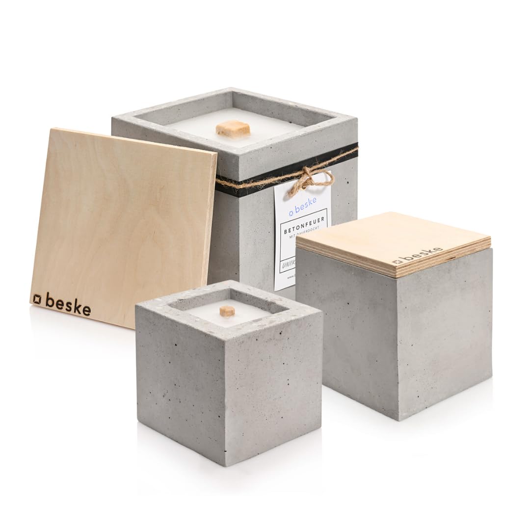 Betonfeuer® - Das Original der Beske-Manufaktur | 3 Betonfeuer im Set | Wiederbefüllbare Fackel | Unendliche Brenndauer | Recycling von Kerzenwachs