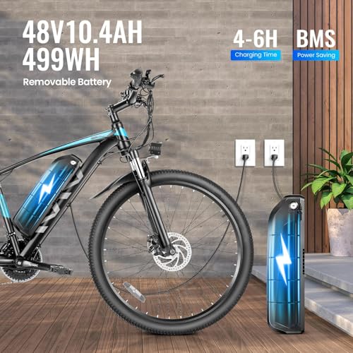 Image of Vivi Electric Bike for Adults, 27.5 inch Electric Mountain Bike, 500W Class 2 eBike 48V 499WH Removable Battery, Up to 50 Miles Range, 21 S Adult Electric Bicycles