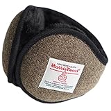 [スリーピング シープ] Harris Tweed イヤーマフ 裏ボア イヤーウォーマー ふわふわ 防寒 寒さ対策 折畳み ハリスツイード コンパクト おしゃれ 耳あて イヤーマフラー 耳当て (カーキ無地)