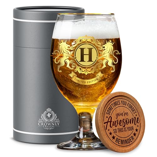 CROWNLY CRYSTAL Bicchieri da birra personalizzati, idea regalo per uomo, papà, nonno, fratello, marito, fidanzato, compleanno